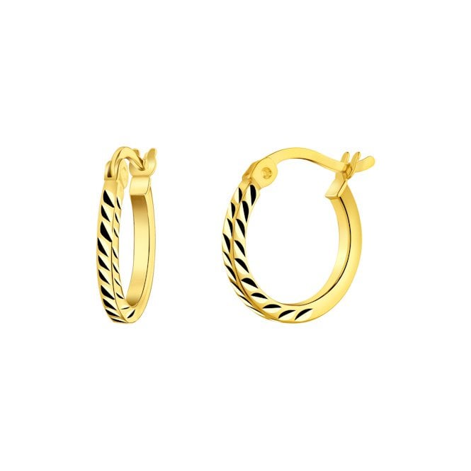 Half Diamond Cut Gold Clip Hoop Earrings, 14mm Small