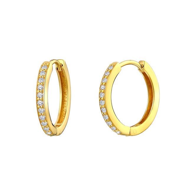 CZ Gold Huggie Earrings, 17mm Small