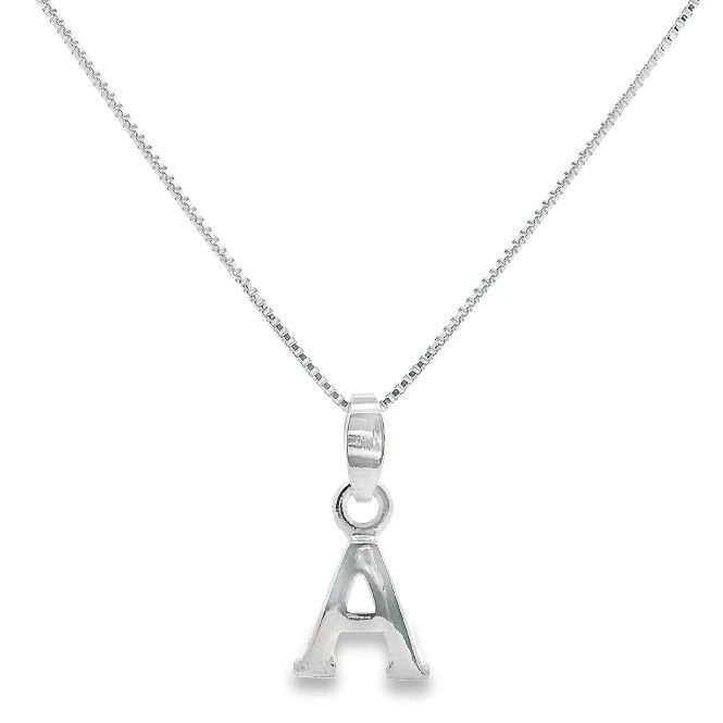 Letter A Silver Initial Pendant Necklace, 40-45cm