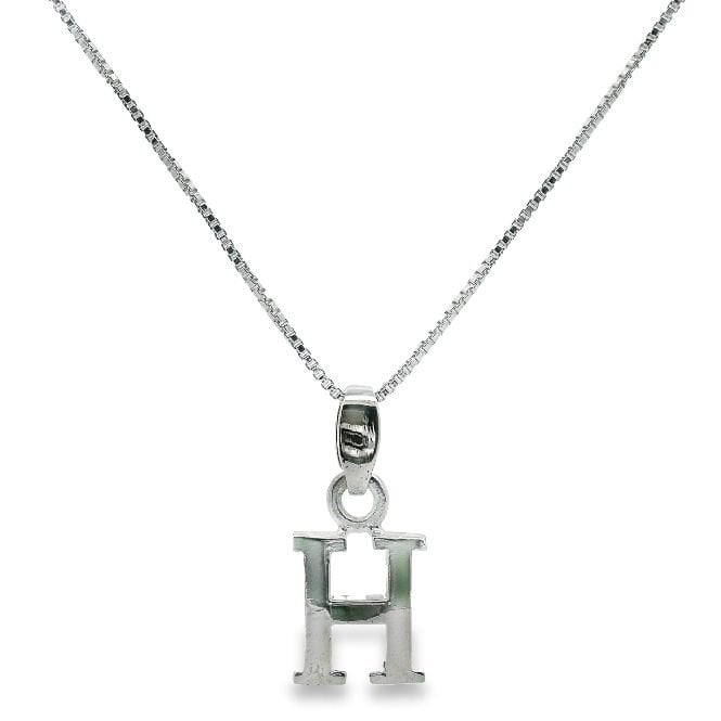 Letter H Silver Initial Pendant Necklace, 40-45cm