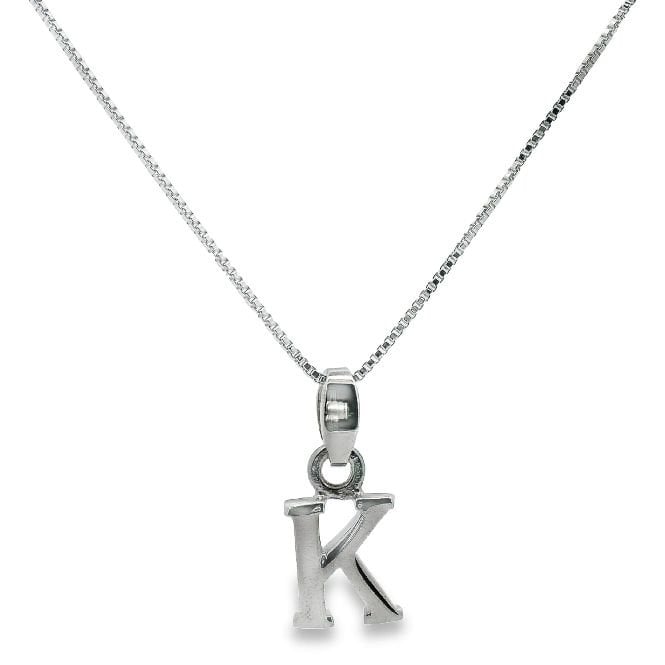 Letter K Silver Initial Pendant Necklace, 40-45cm
