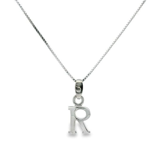 Letter R Silver Initial Pendant Necklace, 40-45cm