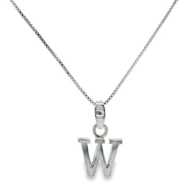 Letter W Silver Initial Pendant Necklace, 40-45cm