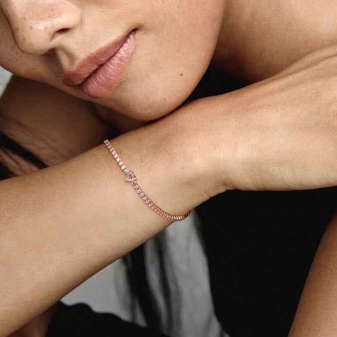 Rose Sparkling Heart Tennis Bracelet, 20cm