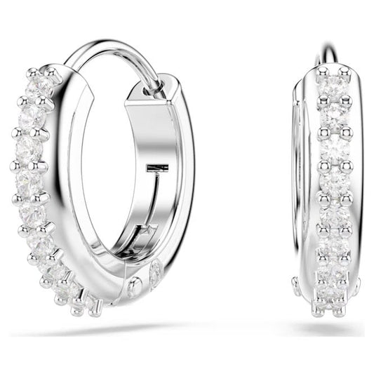 Matrix Hoop Earrings with Round-Cut White Crystal in Rhodium Silver