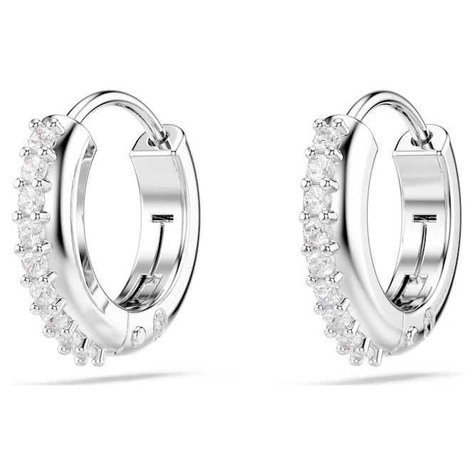 Matrix Hoop Earrings with Round-Cut White Crystal in Rhodium Silver