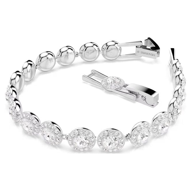 Una Angelic Tennis Bracelet with Round-Cut White Crystal in Rhodium Silver