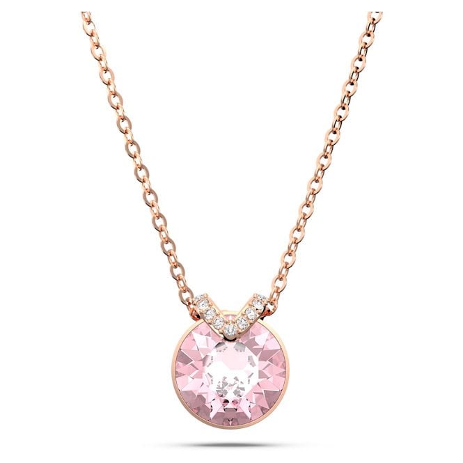 Bella V Pendant Necklace with Round-Cut Pink Crystal in Rose Gold
