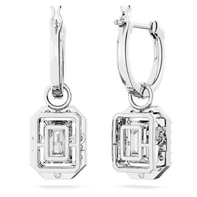 Una Drop Earrings with Octagon-Cut White Crystal in Rhodium Silver