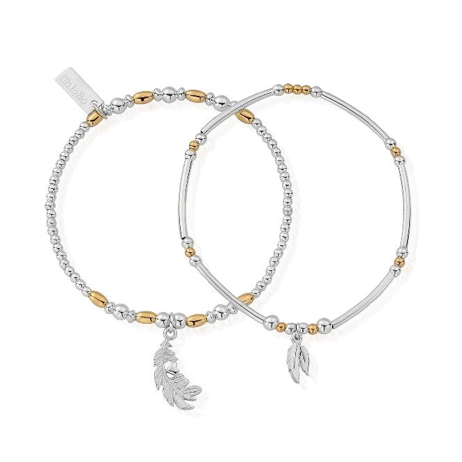 Mixed Metal Strength & Courage Bracelet Set Of 2