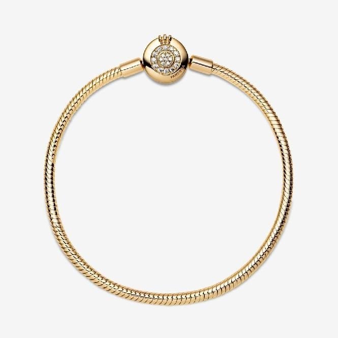 Moments Gold Sparkling Crown O Snake Chain Bracelet, 23cm