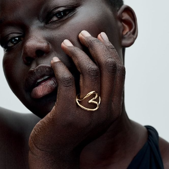 Gold Organically Shaped Heart Ring, Size 60