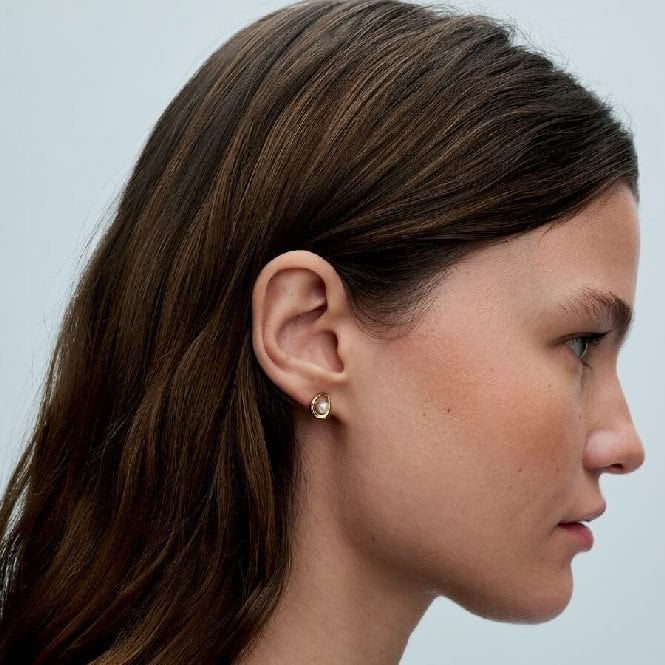 Gold Organically Shaped Oval & Treated Freshwater Cultured Pearl Stud Earrings
