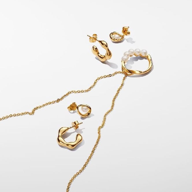 Gold Organically Shaped Oval & Treated Freshwater Cultured Pearl Stud Earrings