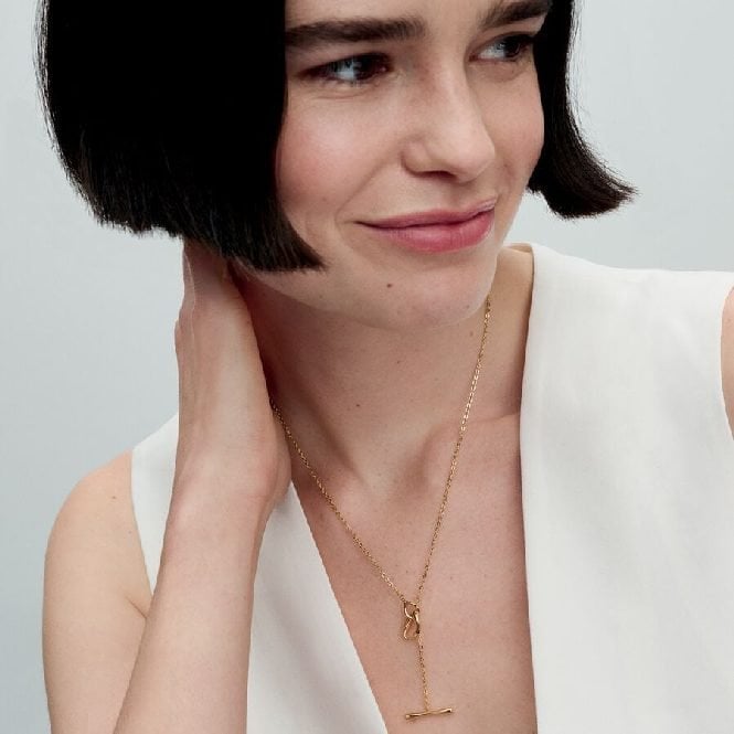 Gold Organically Shaped Circles T-Bar Necklace, 50cm