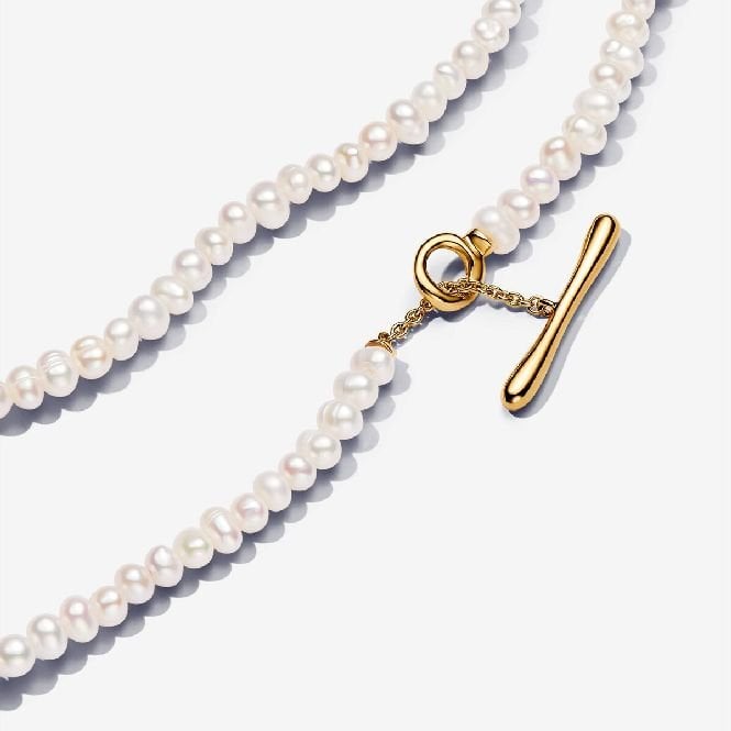Gold Treated Freshwater Cultured Pearls T-Bar Collier Necklace, 45cm