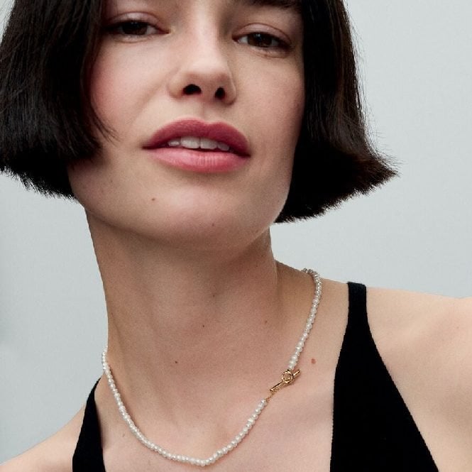 Gold Treated Freshwater Cultured Pearls T-Bar Collier Necklace, 45cm