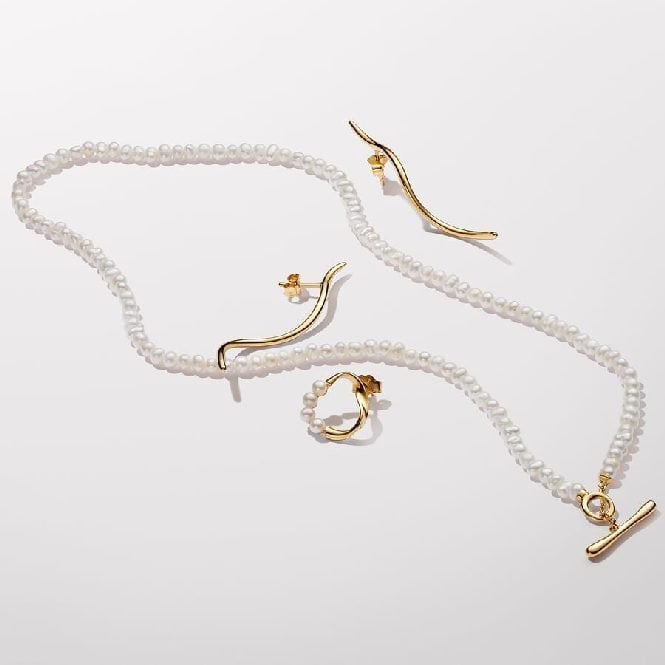 Gold Treated Freshwater Cultured Pearls T-Bar Collier Necklace, 45cm