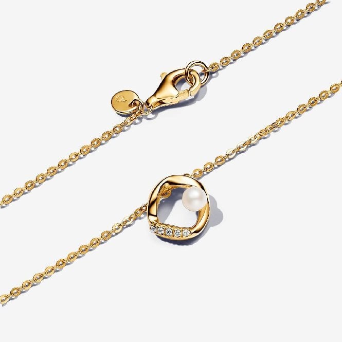 Gold Organically Shaped Pave Circle & Treated Freshwater Cultured Pearl Collier Necklace, 45cm