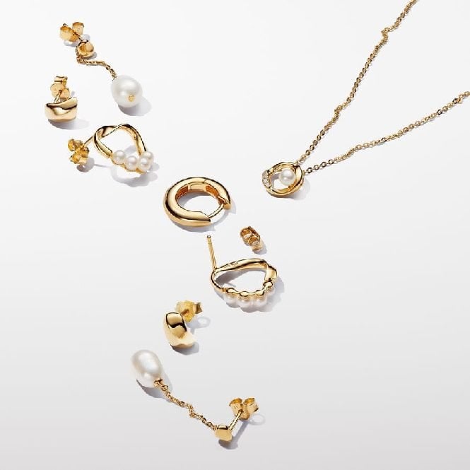 Gold Organically Shaped Pave Circle & Treated Freshwater Cultured Pearl Collier Necklace, 45cm