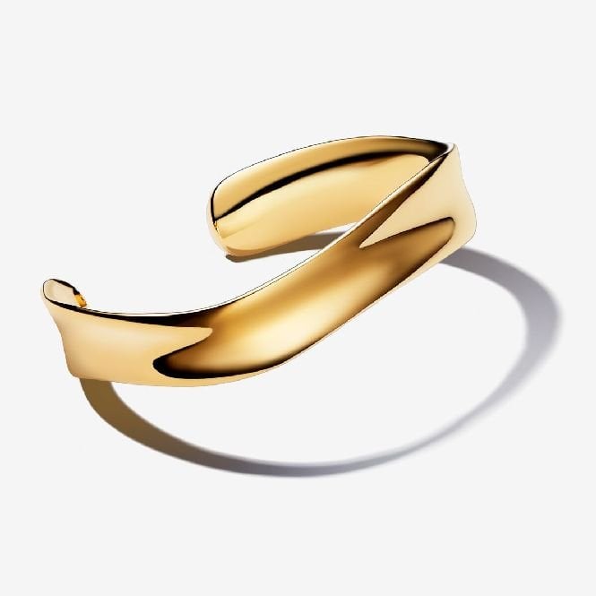 Gold Organically Shaped Broad Open Bangle, 16cm