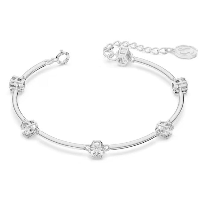 Constella Bangle with Round-Cut White Crystal in Rhodium Silver