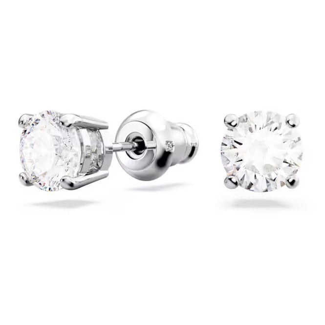Matrix Necklace & Earrings Tennis Set with Round-Cut White Crystal in Rhodium Silver