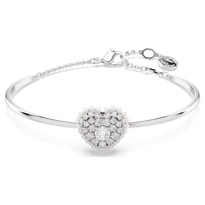 Idyllia Heart Bangle with White Crystal in Rhodium Silver