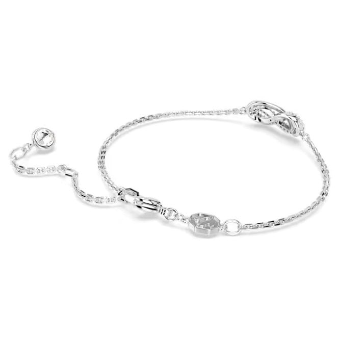 Hyperbola Infinity Bracelet with White Crystal in Rhodium Silver