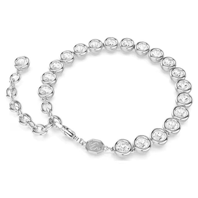 Imber Tennis Bracelet with Round-Cut White Crystal in Rhodium Silver