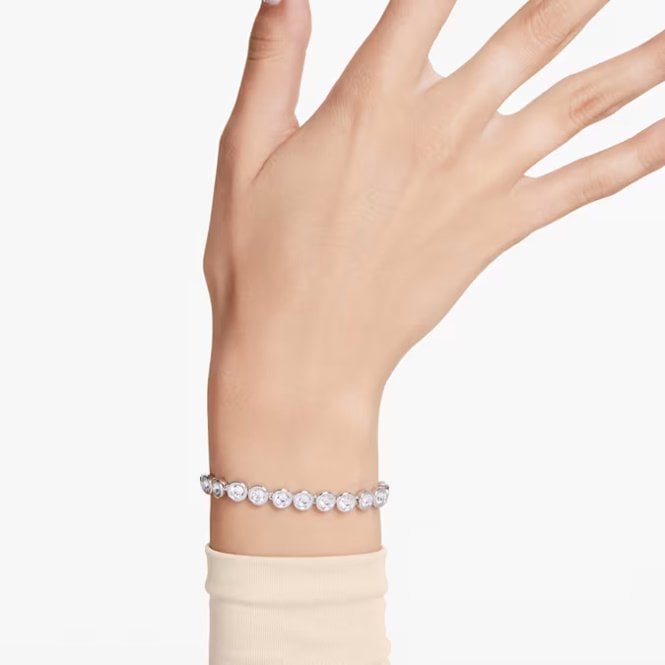 Imber Tennis Bracelet with Round-Cut White Crystal in Rhodium Silver