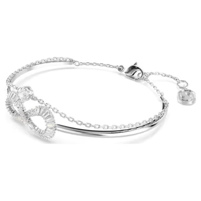 Hyperbola Infinity Bangle with White Crystal in Rhodium Silver