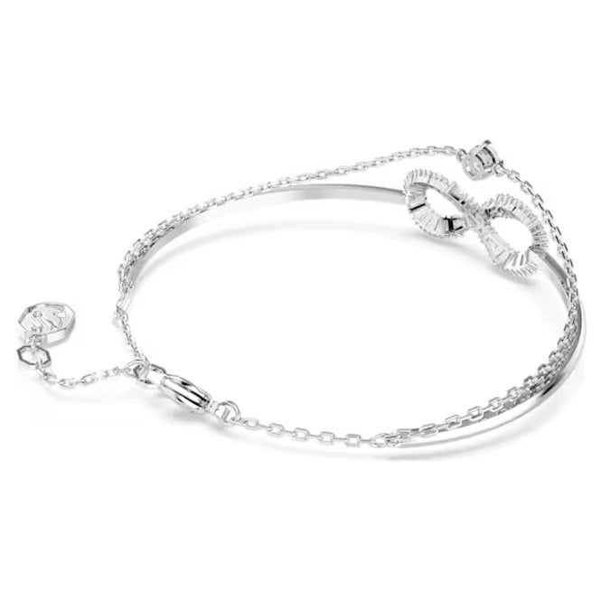 Hyperbola Infinity Bangle with White Crystal in Rhodium Silver