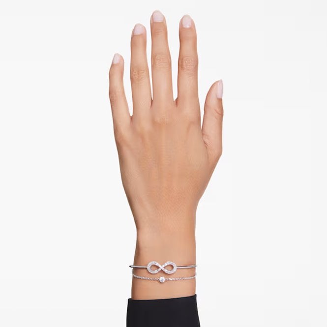 Hyperbola Infinity Bangle with White Crystal in Rhodium Silver