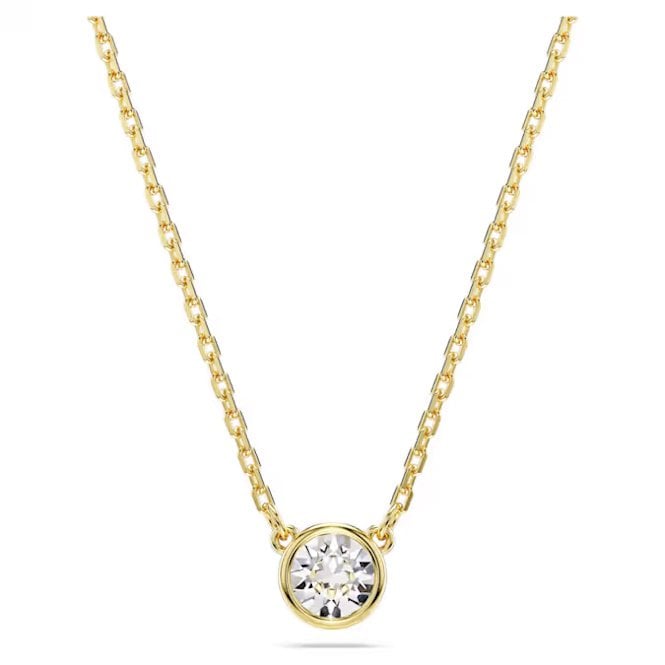 Imber Pendant Necklace with Round-Cut White Crystal in Gold
