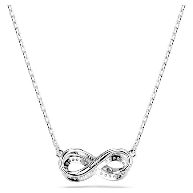 Hyperbola Infinity Pendant Necklace with White Crystal Pave in Rhodium Silver