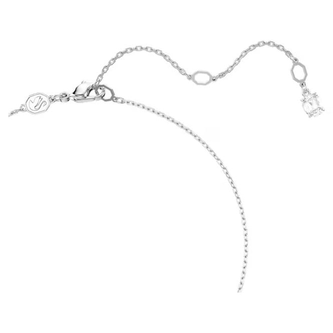 Matrix Necklace & Earrings Pearl Set with Round-Cut White Crystal in Rhodium Silver