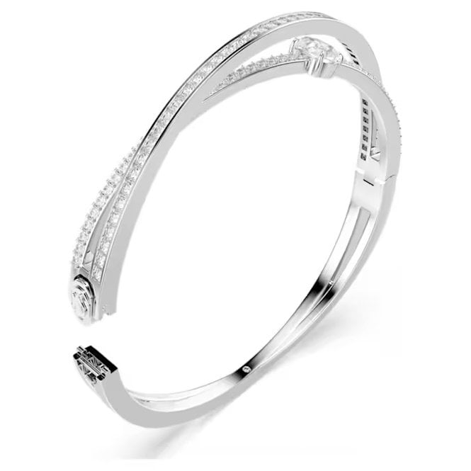 Hyperbola Bangle with Mixed-Cut White Crystal in Rhodium Silver