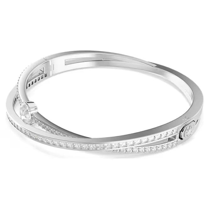 Hyperbola Bangle with Mixed-Cut White Crystal in Rhodium Silver
