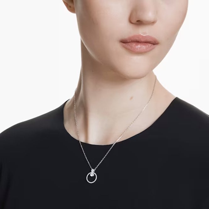 Constella Pendant Necklace with Round-Cut White Crystal Pave in Rhodium Silver