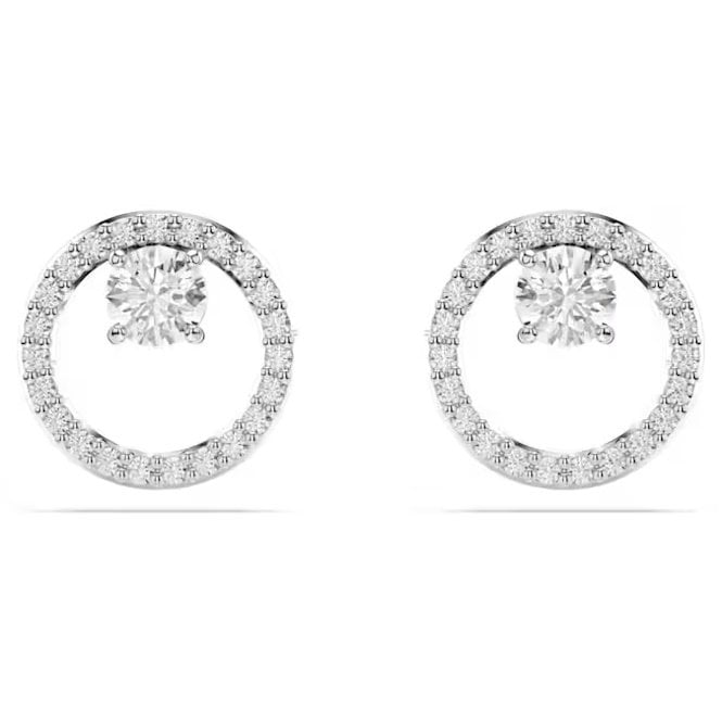 Constella Stud Earrings with Round-Cut White Crystal in Rhodium Silver