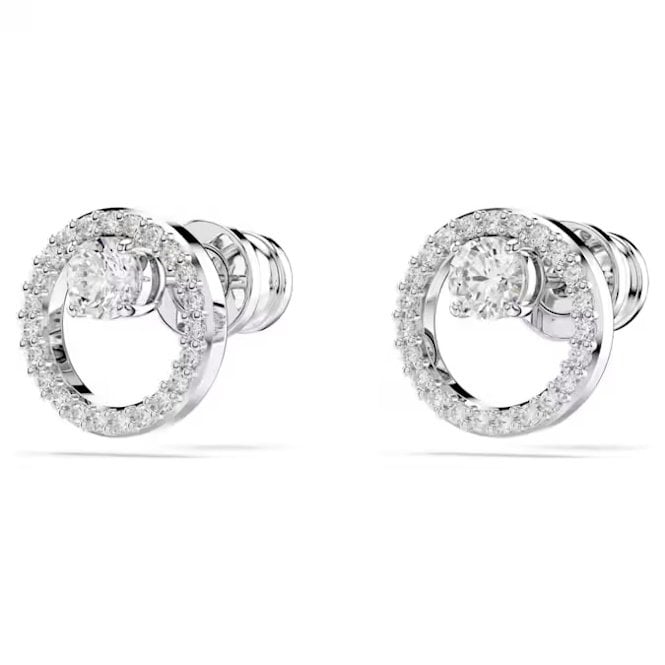 Constella Stud Earrings with Round-Cut White Crystal in Rhodium Silver