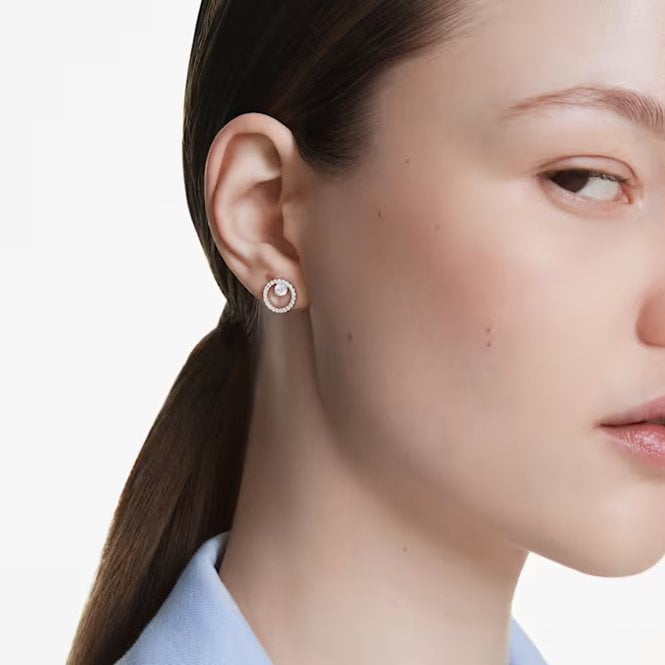 Constella Stud Earrings with Round-Cut White Crystal in Rhodium Silver