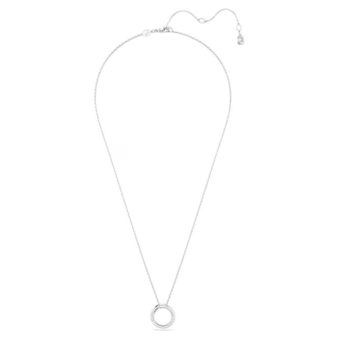 Dextera Pendant Necklace with White Crystal Pave in Rhodium Silver