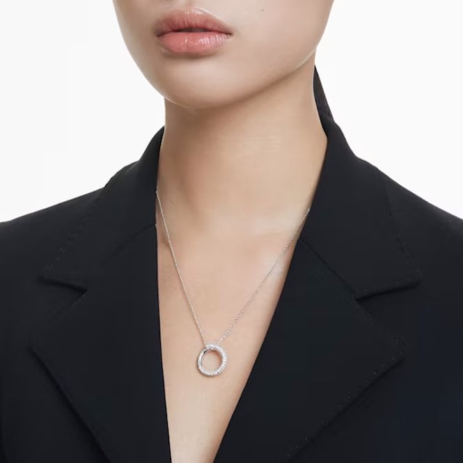 Dextera Pendant Necklace with White Crystal Pave in Rhodium Silver