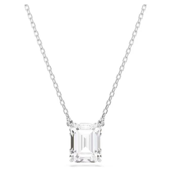Stilla Pendant Necklace with Octagon-Cut White Crystal in Rhodium Silver