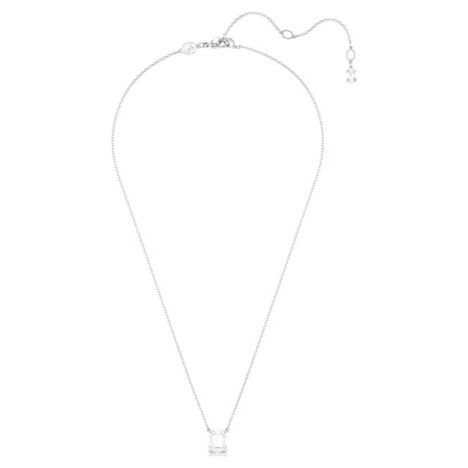 Stilla Pendant Necklace with Octagon-Cut White Crystal in Rhodium Silver