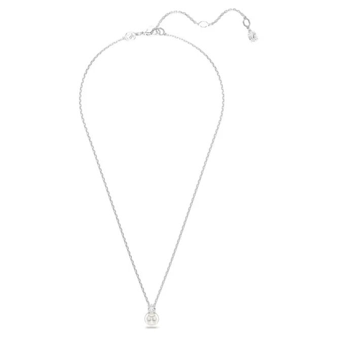 Matrix Pearl Pendant Necklace with Round-Cut White Crystal in Rhodium Silver