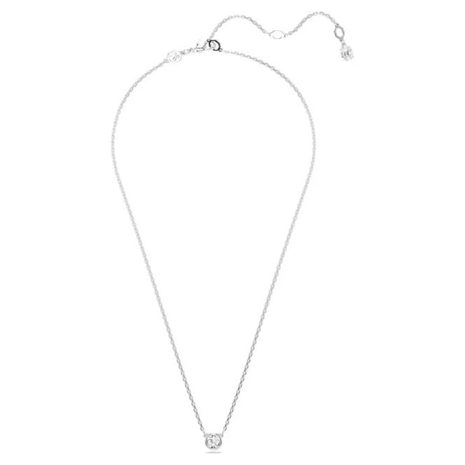 Imber Pendant Necklace with Round-Cut White Crystal in Rhodium Silver