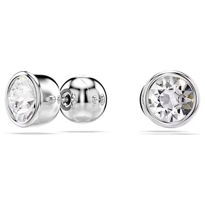 Imber Stud Earrings with Round-Cut White Crystal in Rhodium Silver